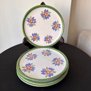 Set of 4 Vintage Hand Painted Plates – Floral Ceramic Dishes Made in Peru 7 1/2"